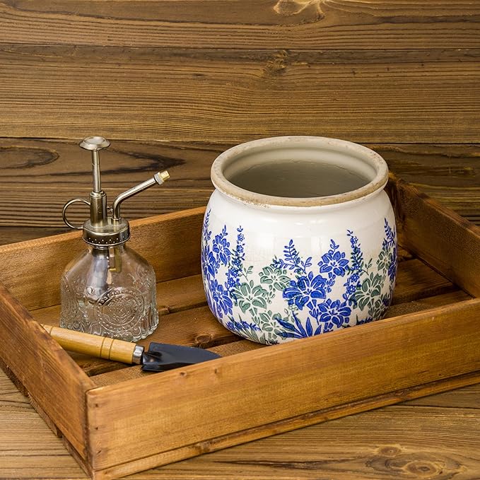 Vintage Ceramic Ice Crack Flower Pot with Drainage Holes, Country Rustic Planters for Indoor and Outdoor,Tuscan Decor,Home,Living Room, Garden Decor, Gardening Gift (Art Deco)