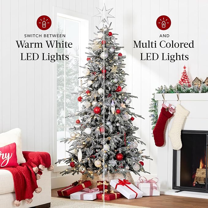 Best Choice Products Lighted Aspen Christmas Tree, 4.5ft Flocked Artifical Noble Fir, Pre-Lit White & Multicolored LED Lights Premium Holiday Décor - Black