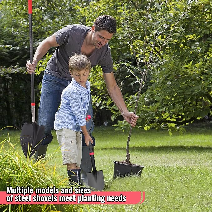 SHARK ATTACK Heavy Duty Garden Shovel, 56.7 Inch Digging Spade Shovel Extra-Wide Serrated Edge Heart-Shaped Blade with Non-Slip Injection Molded Handle for Digging, Gardening, and Landscaping