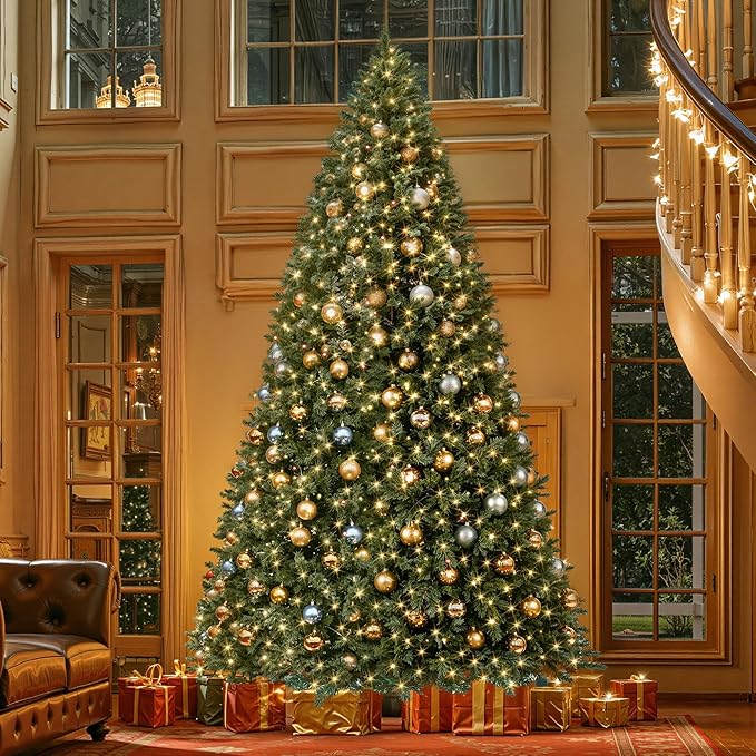 HOLLO STAR 9 ft Prelit Christmas Tree with 589 LED Lights, App Control, Artificial Christmas Tree with Multi-Color RGBW Lights, 2117 Branch Tips, Metal Base, Easy to Assemble, for Home, Party