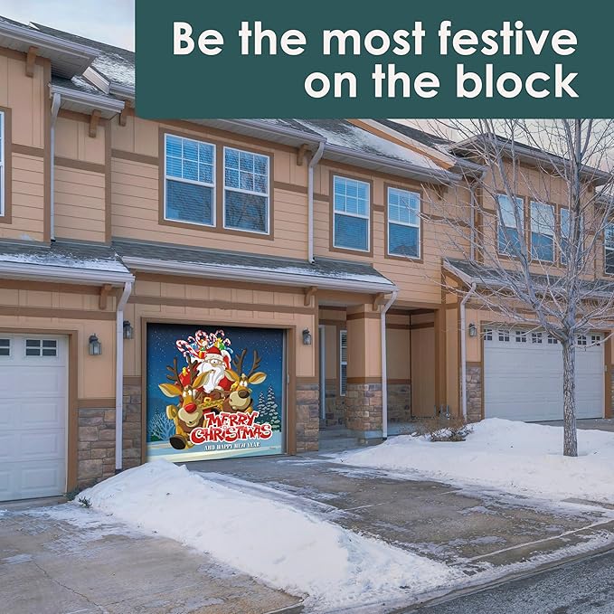 7' x 8' Santa’s Merry Takeoff Christmas Garage Door Banner - Designed to Move with Door | Magical Festive Single Garage Door Decoration