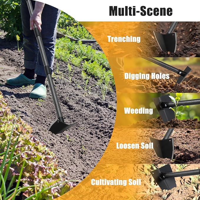 Hoe Garden Tool,Triangle Gardening Hoe with Sharp Blade for Digging,Weeding,Cutting and Loosing Soil,60 Inch Adjustable Length Metal Handle…