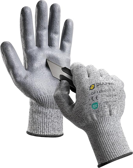 DULFINE ANSI A3 Cut Resistant Work Gloves for Men and Women, PU Coated,Ideal for Woodworking, Glass Cutting, Construction, Cargo Handling, Car Repair(Small)