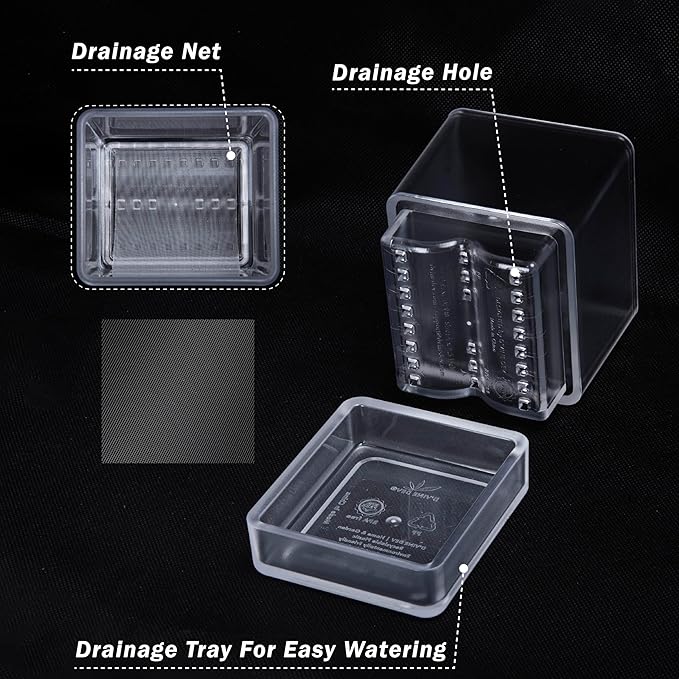 D'vine Dev 4 Inch Herb Planter Pot, Plastic Planter with Drainage Holes and Saucer, Modern Decorative Gardening Pot for Indoor Plants, Flowers, Herbs, Succulents, Clear, Set of 3, 76-Y-D-3