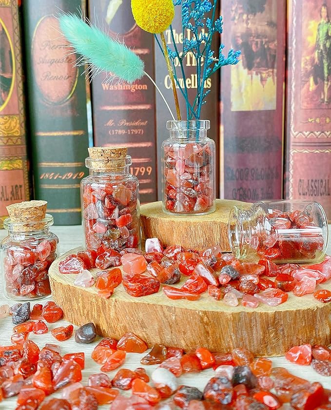 Red Carnelian Crystal Polished Rocks 0.3-0.4" Tumbled Reddish Brown Agate Stones Chips Quartz Stone Crushed Healing Crystals Natural Gem Home Decoration Aquarium Plants Vase Filler Ornament 0.6lbs