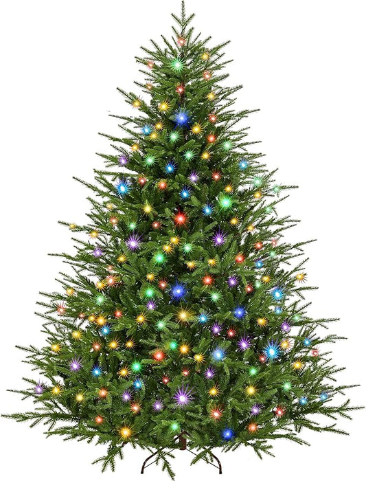 Yaheetech 7.5ft Full Christmas Tree with 1000 Multicolored LED Lights & 1821 Unique Forked Tips,Hinged Tree for Garden,Office,Pre-lit Artificial Christmas Tree with Foldable Metal Stand,Green