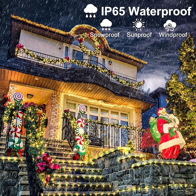 2 Pack Christmas Lights Outdoor, Total 200FT 600LED Christmas String Lights Waterproof, Green Wire Twinkle Tree Lights for Indoor Patio Party Decorations, 1 Pack Warm White & 1 Pack Multicolor