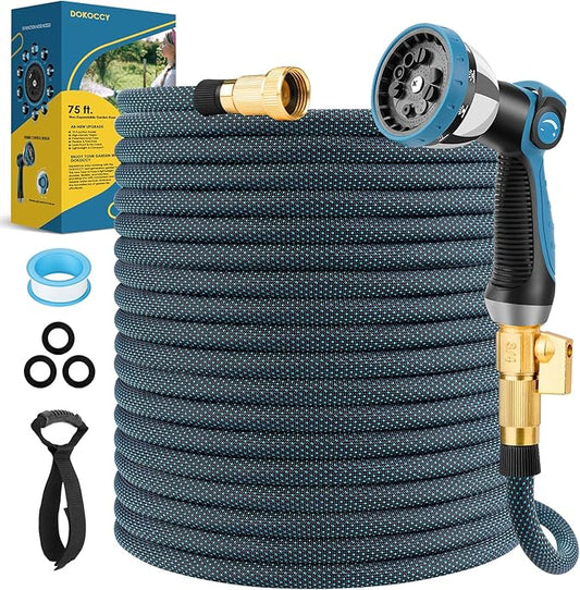 Non-Expanding Garden Hose 75 ft, Flexible Water Hose with 10 Function Spray Nozzle, Lightweight Hose Pipe, Leak-Proof, Durable, Kink-Resistant, 3/4 Inch Connector, Portable Storage Strap