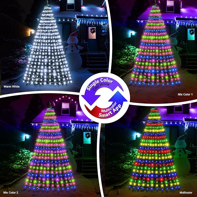 30+ Modes Ring Christmas Tree Lights Indoor Outdoor - 10Ft x 12 Lines 432 LED Easy App Control Color Changing Timer Remote Waterproof for 7.5 8 9 10 11 Ft Xmas Trees (Cool White to Multicolor)