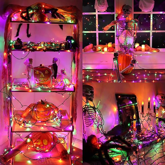 LYHOPE Halloween Lights, 200 LED 72ft 8 Modes Battery Operated Waterproof Fairy Halloween String Lights for Outdoor & Indoor, Patio, Lawn, Landscape, Garden, Holiday Decor (Orange Purple Green)