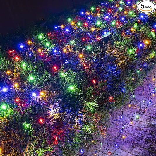 Dazzle Bright Christmas 200 LED Net Lights, 9.8 FT x 6.6 FT Connectable Mesh Lights Clear Wire with 8 Lighting Modes, Christmas Decorations for Indoor Outdoor Bush Yard Garden Decor (Multi-Colored)