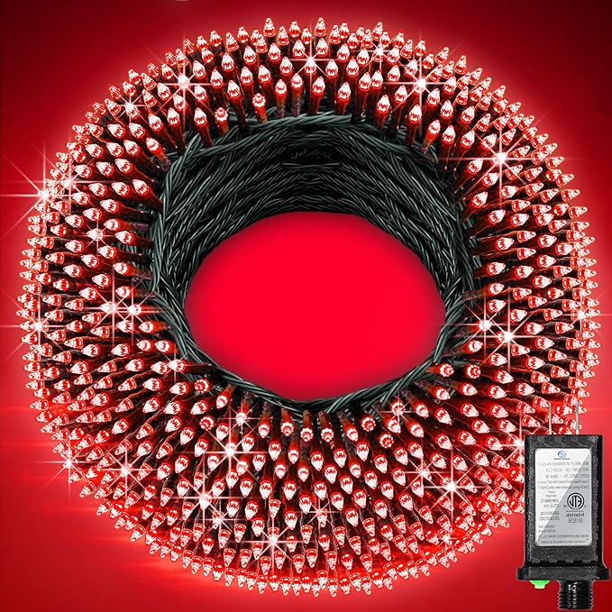 750 LED 256ft Outdoor Christmas Lights, Super Long String Lights 8 Modes Timer Memory, Outsite Waterproof Dark Green Wire Fairy Light Strings for Xmas Tree Wedding Holiday Party Decorations Red