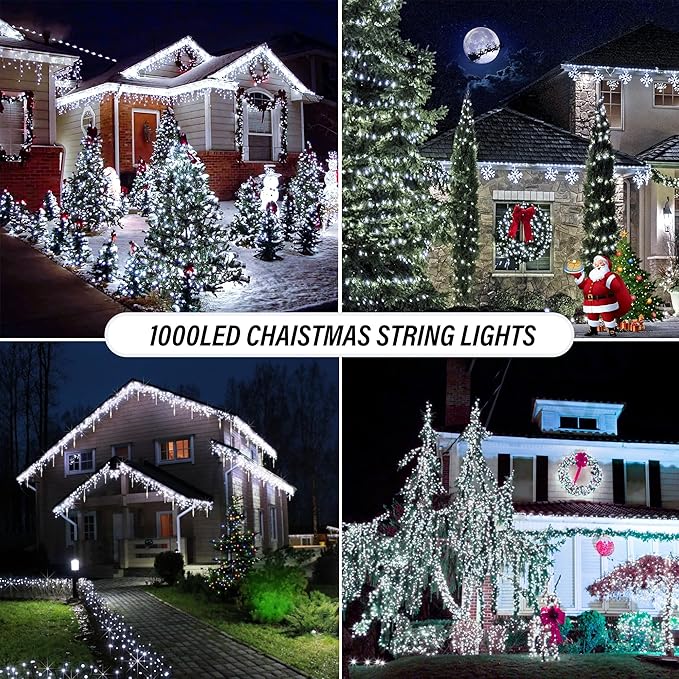 weillsnow 328 FT 1000 LED Christmas String Lights with Remote & Timer, 8 Lighting Modes Twinkle Lights, Waterproof Fairy Lights for Outdoor Bedroom Backyard Tree Wall Christmas Decoration (White)