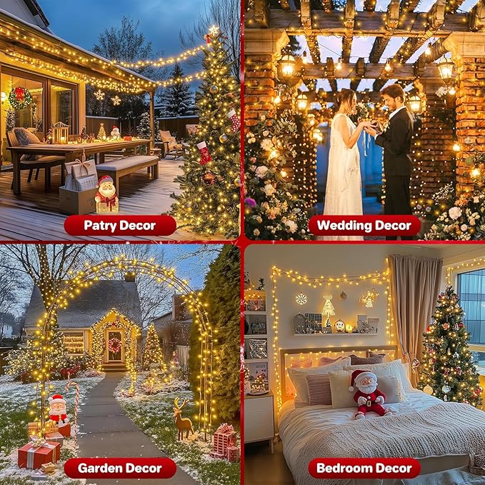 66FT 200 LED Christmas Light, Twinkle Xmas Lights with 8 Modes and Timer, Outdoor Waterproof Christmas Tree Lights for Room Bedroom Wedding Party Holiday Decorations, Warm White