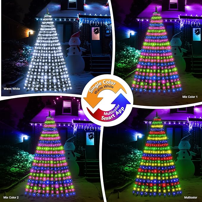 30+ Modes Ring Christmas Tree Lights Indoor Outdoor - 6.56Ft x 12 Lines 288 LED Easy App Control Color Changing Timer Remote Waterproof for 6 7 Ft Xmas Trees (Cool White to Multicolor)
