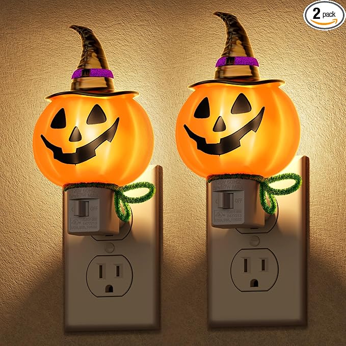 DORESshop Pumpkin Night Light, 3000K Night Lights Plug into Wall,Cute & Funny Halloween Decor Night Light for kids,Plug in Nightlight with 360° Rotatable, Halloween Party Pumpkin Decor,2 Pack
