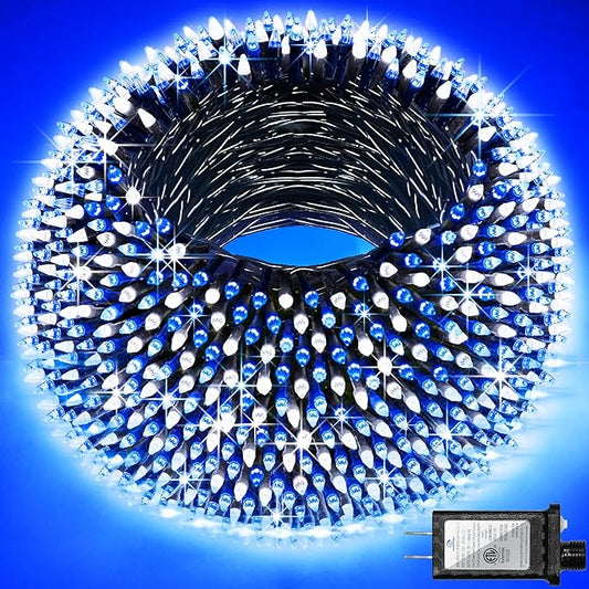 750 LED 240FT Christmas Lights Outdoor,12 Lighting Modes Christmas String Lights with Timer, Dimmable Blue Cool White LED StringLights Waterproof for Yard Wedding Party Holiday Decor Blue&CoolWhite