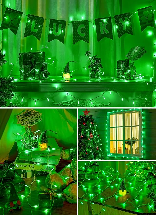 Minetom St. Patrick's Day Green String Lights - 39 Feet 100 LED Mini Green Lights with Remote, USB Operated Waterproof Tree Lights for Indoor Outdoor Garland Wreath Home Garden Holiday Party Decor