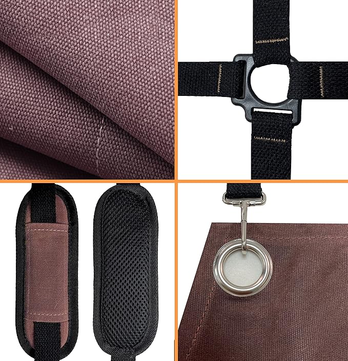 Woodworking Tool Apron, 22 OZ Waxed Canvas Durable Heavy Duty Work Shop Apron, Adjustable to Size S to XXL