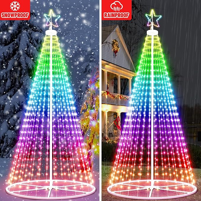 16FT Outdoor Christmas Tree - Smart Christmas Tree Outdoor Lighted Decoration, X-mas Star Tree Bluetooth App Control Color Changing DIY X-mas Tree Light for Yard & Garden
