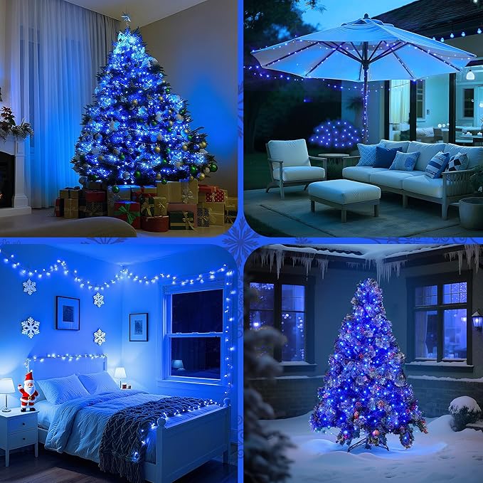 WBao Christmas Lights Indoor Outdoor 300LED 108ft, Super Bright LED Christmas String Lights with UL Certified, 8 Light Modes, Timer, Connectable & Waterproof for Trees, Patio, Xmas Party Decor, Blue