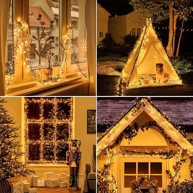 500 LED 25 FT Cluster Lights, Warm White Christmas Tree Lights 8 Modes Timer Remote, Waterproof String Lights for Indoor Outside Garland Xmas Decorations