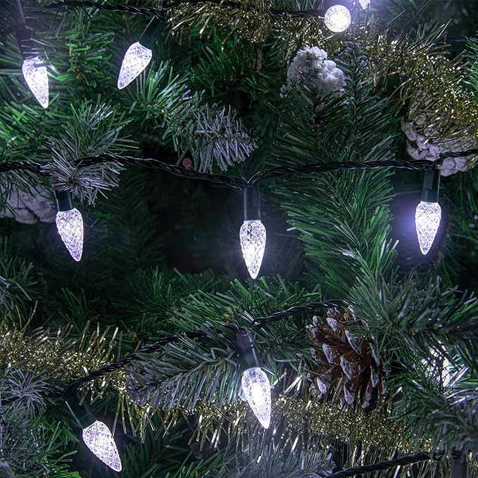 AWQ 100LED 33 FT C6 Christmas String Lights Plug in Fairy Twinkle String Lights 8 Modes Timer Function Waterproof Extendable for Indoor Outdoor Wedding Party Christmas Decoration (100, White)