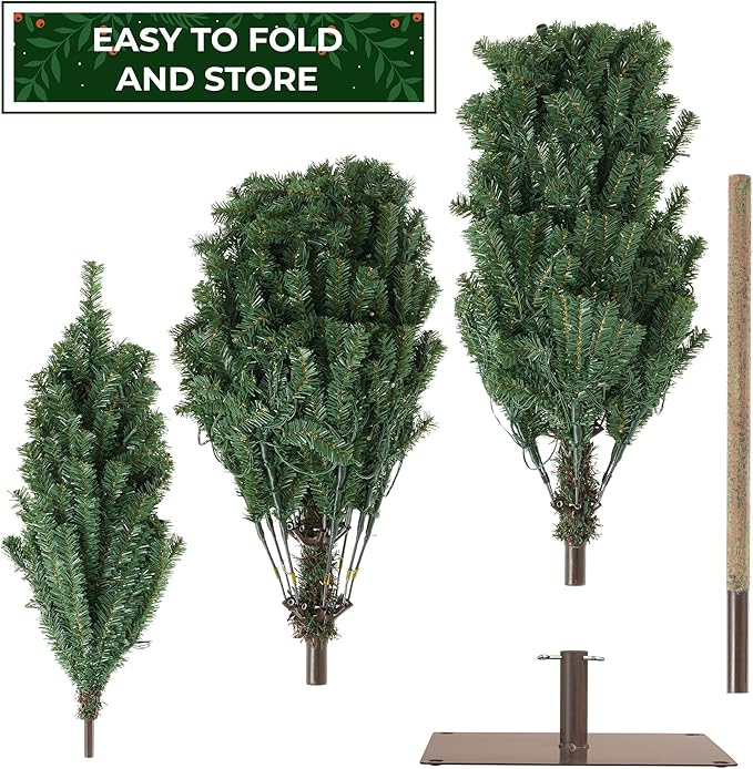 Casafield 7.5FT Pre-Lit Realistic Pencil Alpine Fir Artificial Holiday Christmas Tree with LED Lights and Metal Stand