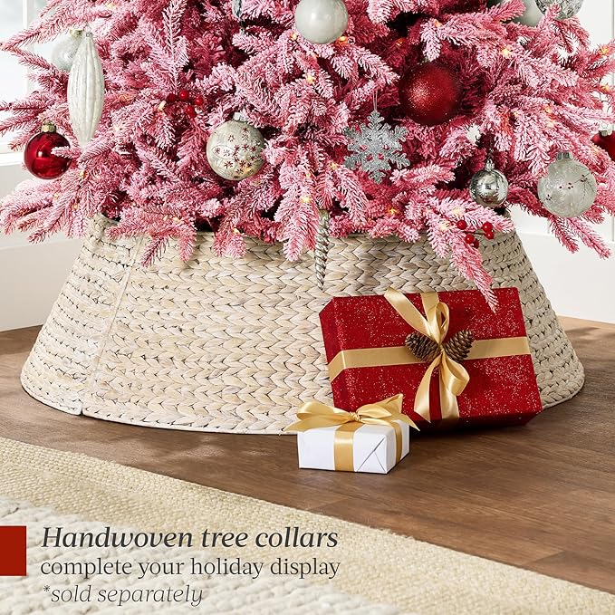 Best Choice Products Lighted Aspen Christmas Tree, 6ft Flocked Artifical Noble Fir, Pre-Lit White & Multicolored LED Lights Premium Holiday Décor - Pink