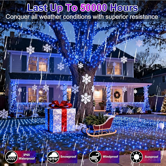 340 LED 90FT Christmas String Lights Outdoor, 12 Pro Modes and Timer Memory & Brightness, Plug in Outdoor Waterproof Green Wire Twinkle Light for for Xmas Yard Tree Wedding Party Decor (Blue)
