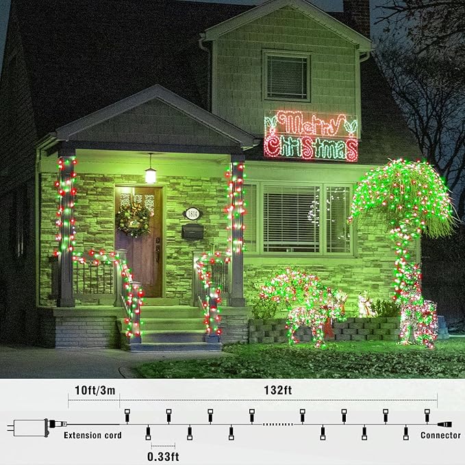 Christmas Lights Indoor, 132FT 400 LED Outdoor String Lights with 8 Modes Waterproof, Plug in Fairy Twinkle Lights Clear Wire for House Bedroom Patio Window Garden Wedding Decorations