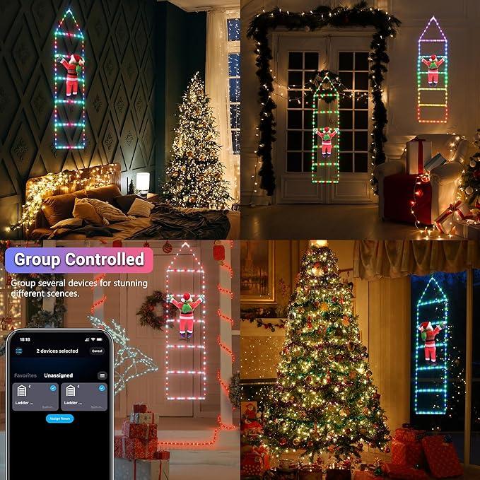 Toodour Christmas Decorations Lights, 3.3ft Smart RGB Christmas Decorative Lights with Santa Claus, Bluetooth & App Controlled Ladder Light - Music Sync Color Changing Xmas Light for Indoor Outdoor