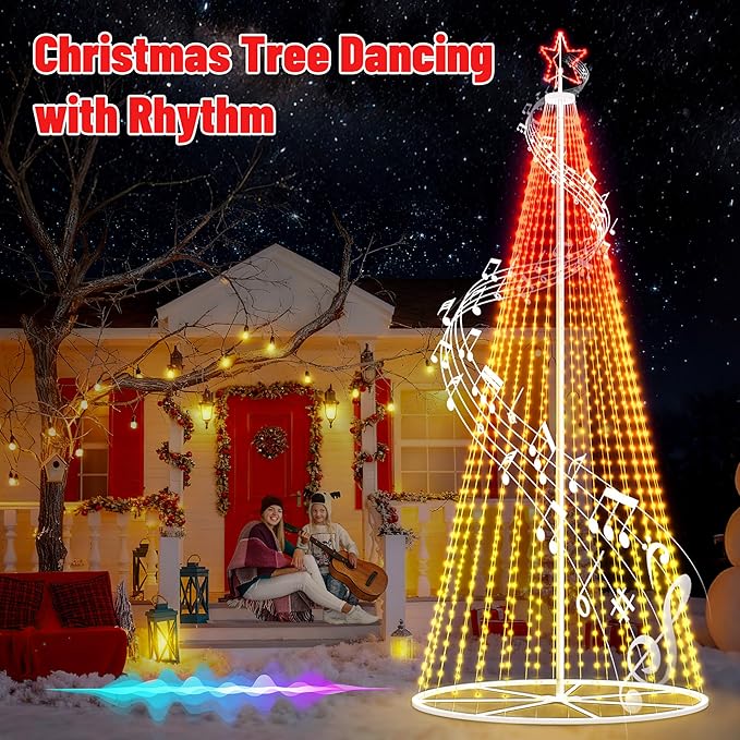 20FT Outdoor Christmas Tree - Smart Christmas Tree Outdoor Lighted Decoration, X-mas Star Tree Bluetooth App Control Color Changing DIY X-mas Tree Light for Yard & Garden