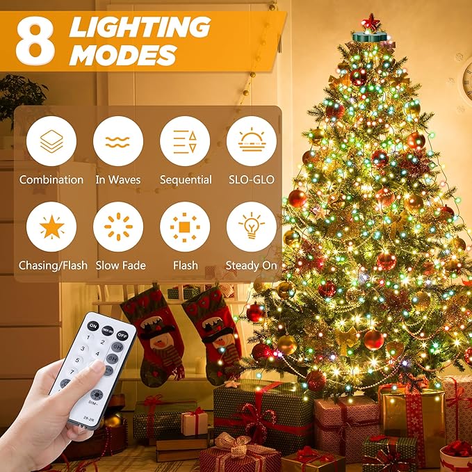 Christmas Tree Lights - 400 LEDs 9.8FT x 16 String Lights with Memory Function & 8 Modes, Fairy Lights with Remote Control & Timer for Christmas Tree Decorations - Multicolor