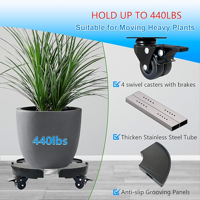 CASIMR Plant Stand with Wheels, 2 Pack Adjustable 15-20" Heavy Duty Plant Caddy with Casters, Indoor Outdoor Large Potted Planter Cart Dolly, Rolling Plant Stand for Flower Pot, 440lb Capacity