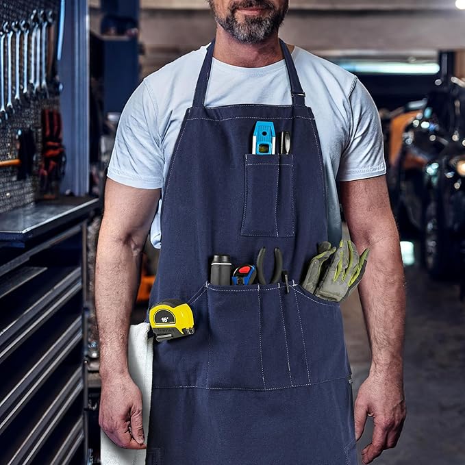 opux Chef Apron for Men, Kitchen Apron with Pockets for Women, Large Unisex Canvas Apron for Cooking Grilling BBQ Baking.