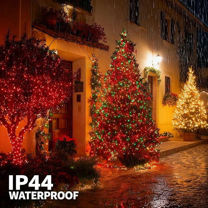 TW SHINE Christmas Lights, 600 LED 196FT Christmas String Lights Plug-in with 8 Modes Timer and Remote, Waterproof Outdoor Decorations for Bedroom Wedding Party Yard Tree Decor, Red & Green