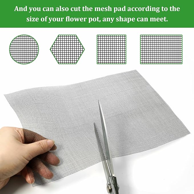 18pcs Flower Pot Hole Mesh Pad, 11.8x7.8 Inch Planter Mesh Drainage Screen, DIY Drainage Netting Pot Bottom Grid Mat Keep Soil from Flowing Away
