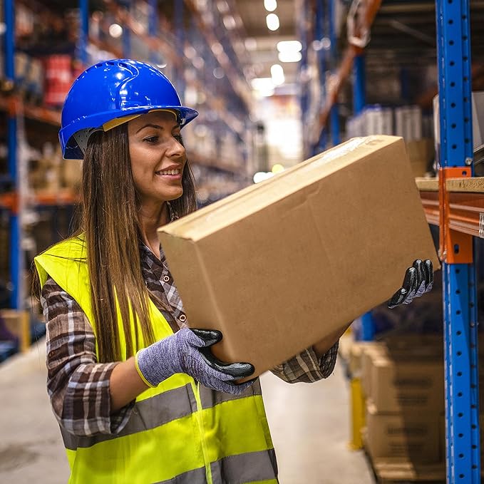 COOLJOB 20 Pairs Nitrile Dipped Rubber Coated Safety Work Gloves with Grip, Non-slip Bulk Gardening Roofing Gloves for Ladies Women, Oil-resistant Gear for Package Handler, Warehouse Worker, Medium