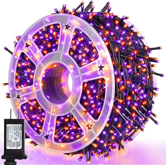 weillsnow 164FT 500 LED Halloween Lights, 8 Modes Waterproof Plug in String Lights for Halloween Indoor Outdoor Yard Party Wedding Garden Home Decorations (Purple & Orange)