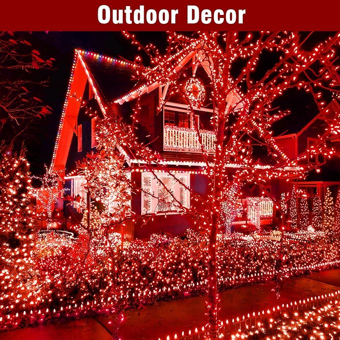 Nisocy 66FT 200 LED Red String Lights with Green Wire, Waterproof Christmas Tree Fairy Lights with 8 Modes, Indoor Outdoor Decorative Lighting for Holiday, Party, Garden, Patio