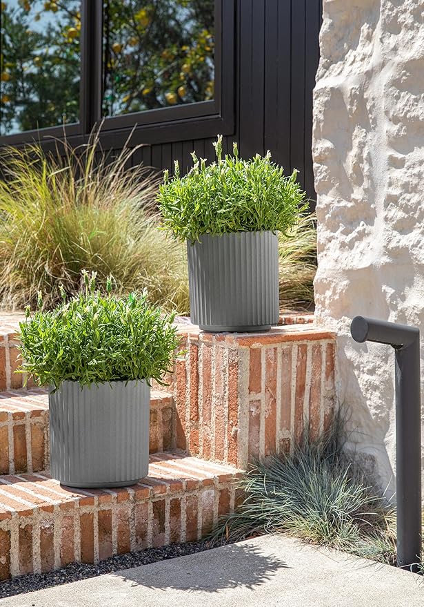 Veradek Demi Series Round Planter for Porch, Patio, Backyard | Durable Plastic-Stone Composite Material | Modern Décor for Tall Plants, Flowers