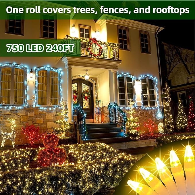 750 LED Chrstmas Lights, 240ft Outdoor Christmas String Lights with 12 Modes, Warm White LED String Lights with Timer Dimmable Waterproof for Tree Fence Garden Xmas Wedding Party Decor WarmWhite