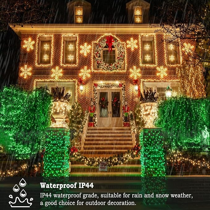KNONEW 197FT 500 LED Christmas Lights Outdoor String Lights 8 Modes & Memory Fairy Light Plug in Waterproof LED String Lights for Xmas Yard Tree Wedding Party Holiday Decorations (Green)