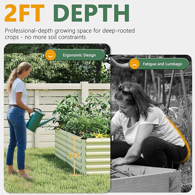 FOOWIN 2pcs 6x3x2ft Galvanized Raised Garden Bed, Planter Raised Garden Boxes Outdoor, Large Metal Raised Beds for Gardening, Garden Bed for Vegetables, Flowers, Herb, Cream Yellow