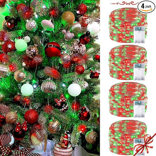 4 Pack Red and Green Christmas String Lights, 20FT 60 LED Fairy Lights Battery Operated with Timer, Waterproof Christmas Tree Light for Outdoor and Indoor Bedroom Home Yard Patio Christmas Decorations