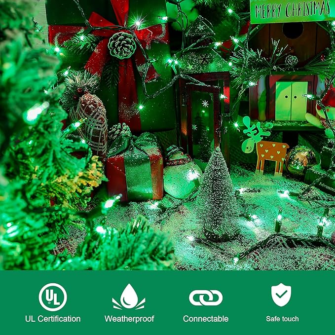 50-Count Green Christmas Tree Lights with Green Wire,13ft Incandescent Bulb Waterproof Fairy Lights，Plug in Mini String Lights for Holiday Decorations, Party, Xmas, Yard, Indoor & Outdoor