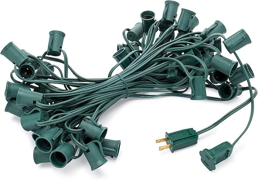 HLO Lighting C9 Light Stringer | Thick Commercial Grade SPT-2 Wire | for Use with C9 String Lights | 12" Socket Spacing | 50-Foot Green Wire