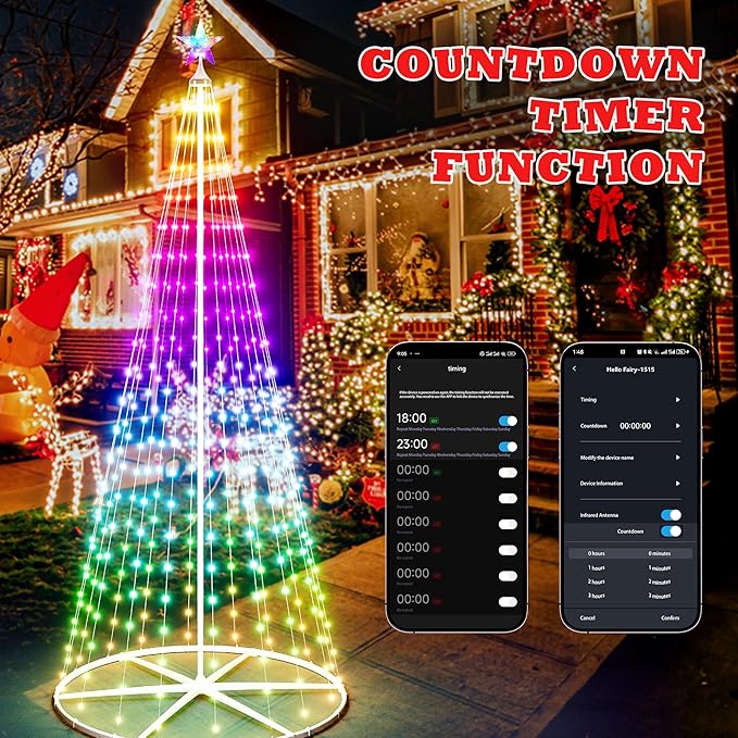 7.5FT Smart Christmas Cone Tree,LED Outdoor Christmas Tree with Music Sync, Remote & APP Control, Million Colors DIY Artificial Cone Trees Christmas Decor for Indoor Outdoor