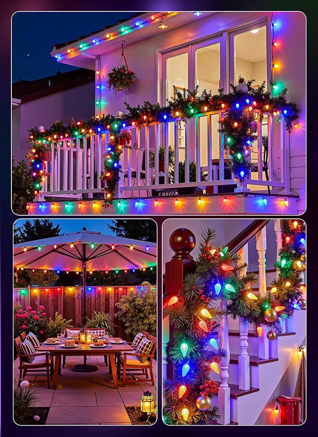 C9 Outdoor Christmas Lights, 72 FT 110 LED C9 String Lights, 8 Modes & Timer Connectable Waterproof for Christmas Tree Light Indoor Outdoor Roofline Patio Outside Yard Holiday Xmas Decor, Multicolor